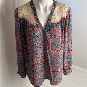 BKE Boutique boho multicolor paisley v-neck long sleeve tunic S